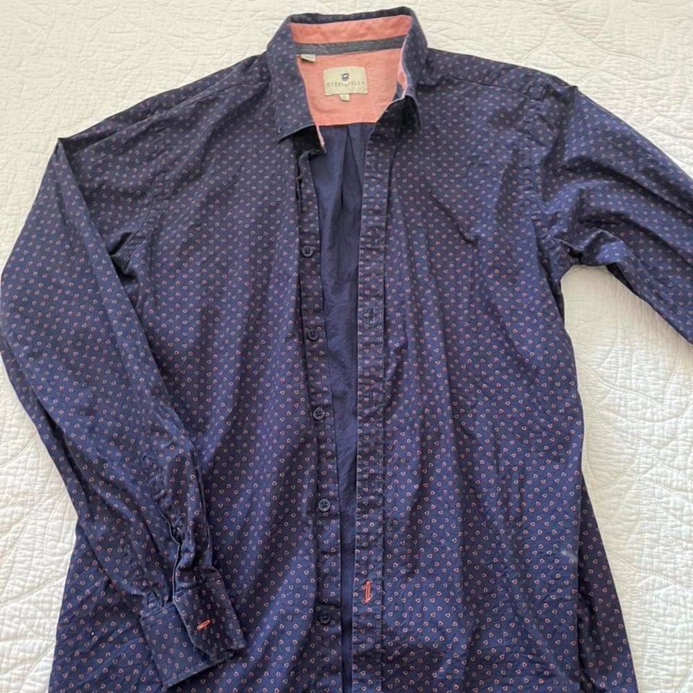 Steel‎ & Jelly Mens Navy Blue Micro Print Button Down Shirt L CLA-0277-CO